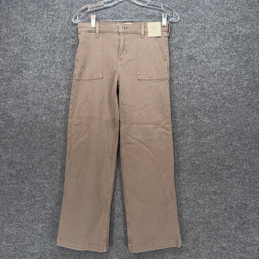 Abercrombie Kids Wide Leg Jean Girls 13/14 Brown High Rise Patch Pocket NEW